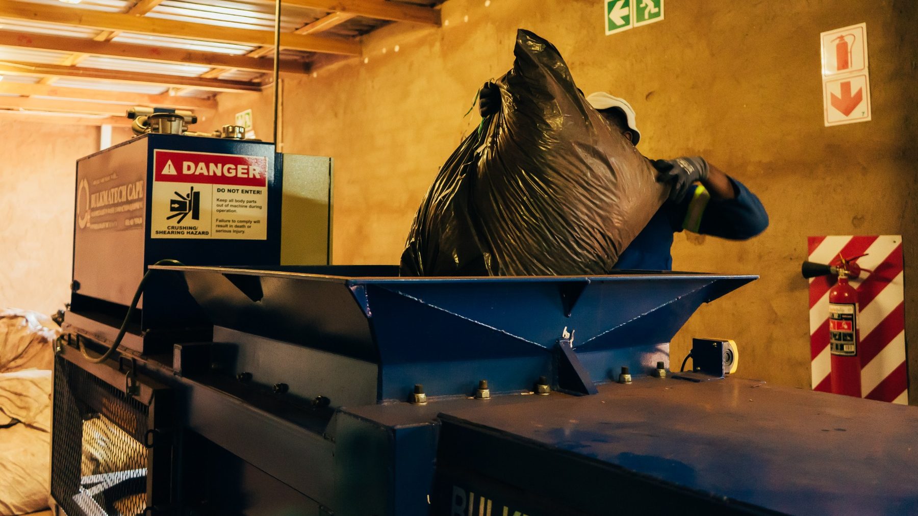 Waste material loaded into recycling equipment