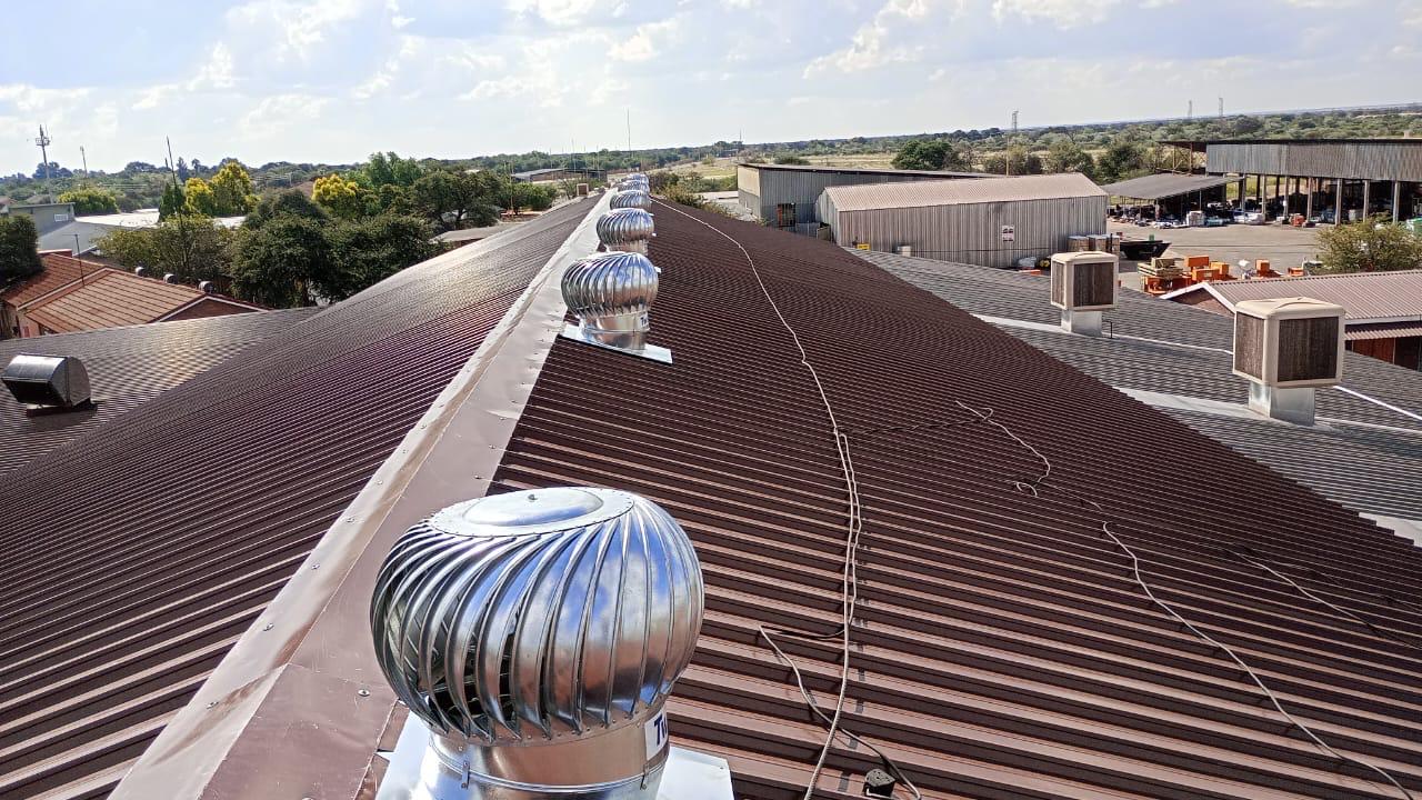 Workshop roof sheeting and whirlies
