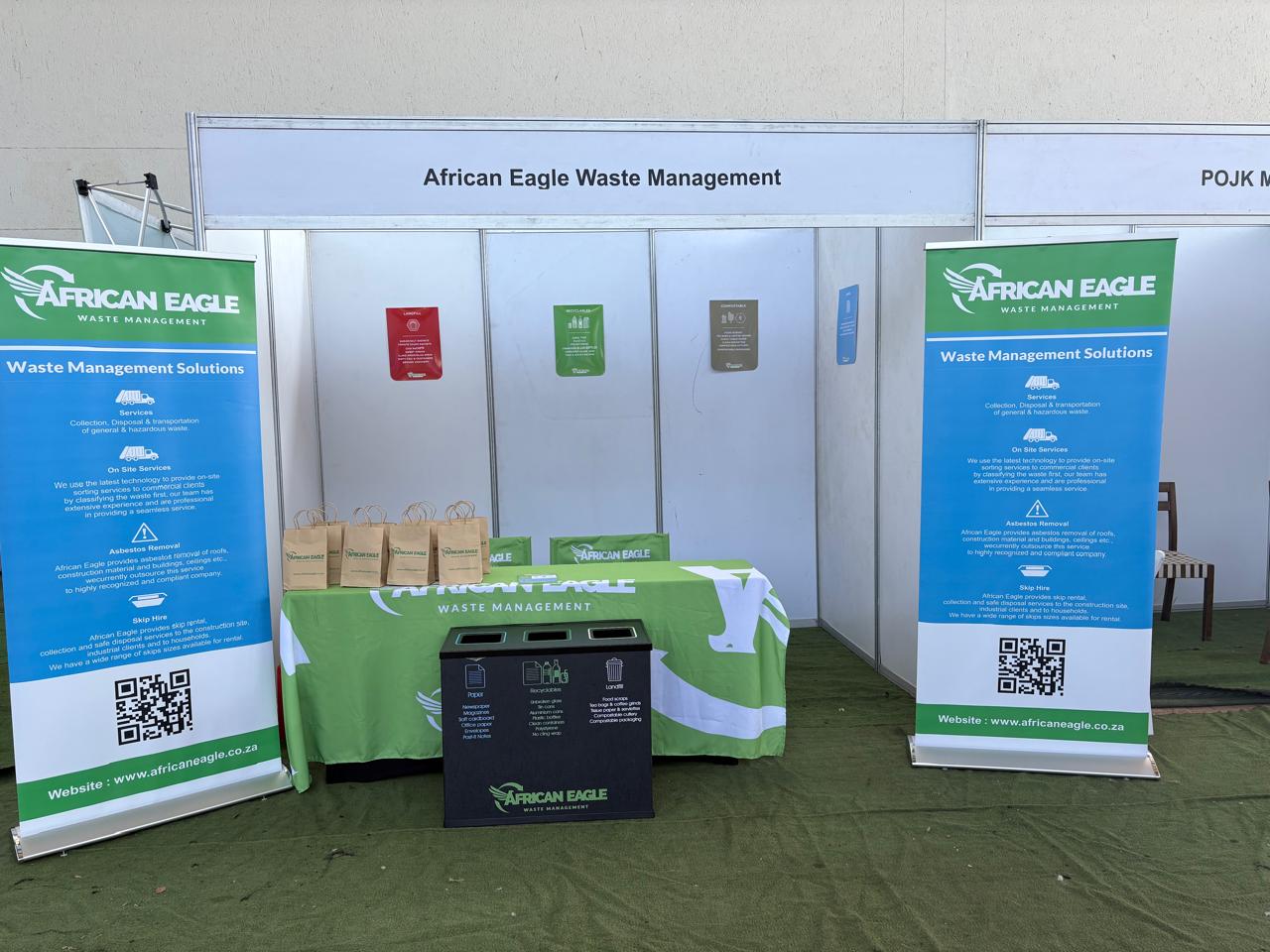 African Eagle e-waste recycling display and colour-coded collection bins