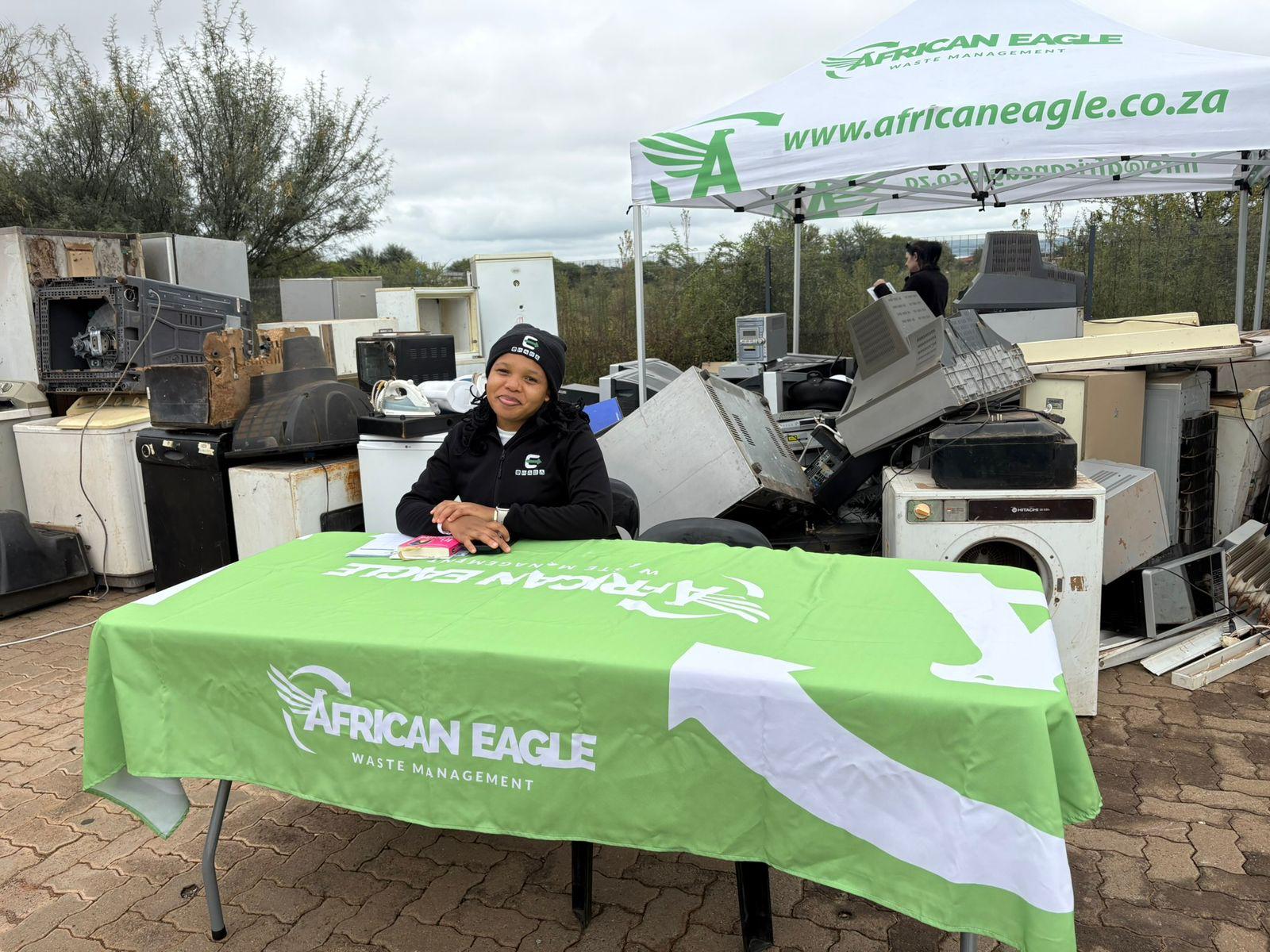 African Eagle representative at an e-waste recycling community activation
